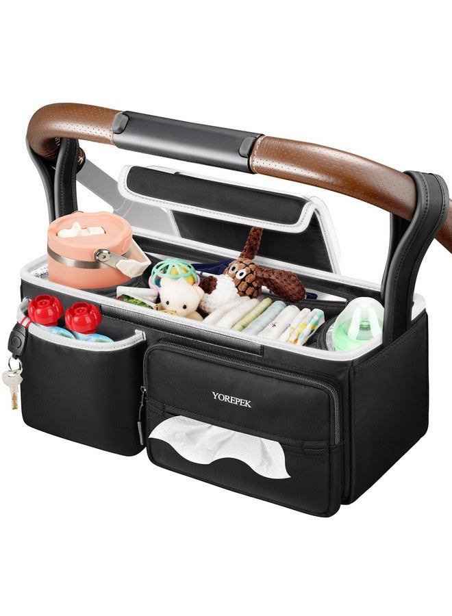 YOREPEK Spacious Stroller Caddy Fits for UPPAbaby Vista/Minu/Cruz, Adjustable Stroller Organizer with 2 Insulated Cup Holders, Easy-clean Stroller Bag for Travel, Walks, Accessories, Baby Essentials - Image 1