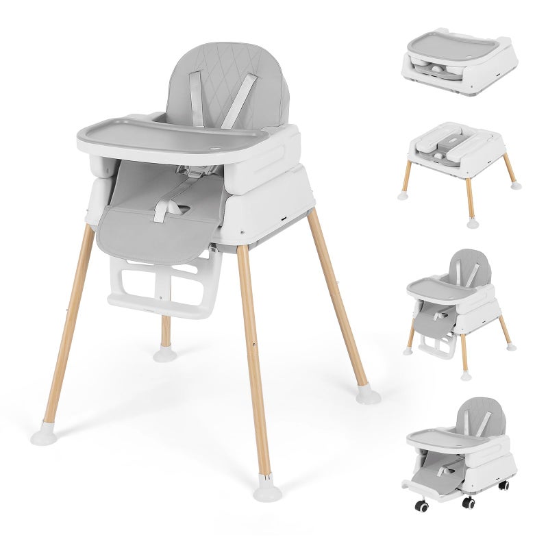 FAHKNS 5-in-1 Baby High Chair, Convertible Booster & Play Chair, Portable Foldable Lightweight, Easy to Clean with Tray, for Babies Toddlers 6-36 Months, Gray - Image 1