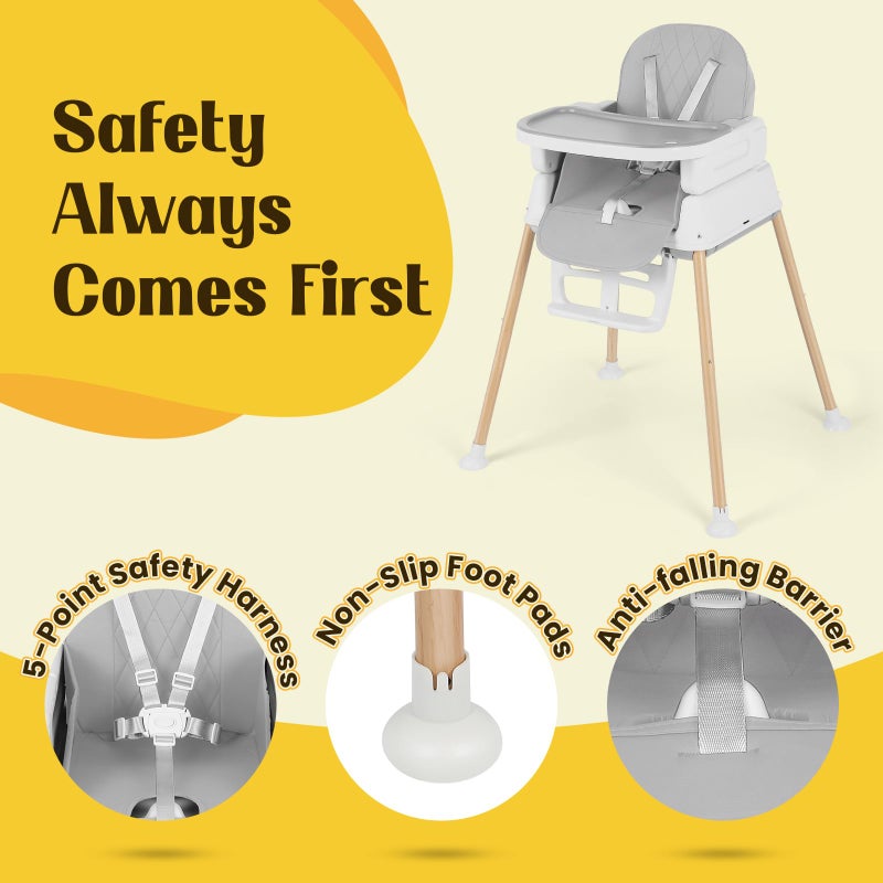FAHKNS 5-in-1 Baby High Chair, Convertible Booster & Play Chair, Portable Foldable Lightweight, Easy to Clean with Tray, for Babies Toddlers 6-36 Months, Gray - Image 5