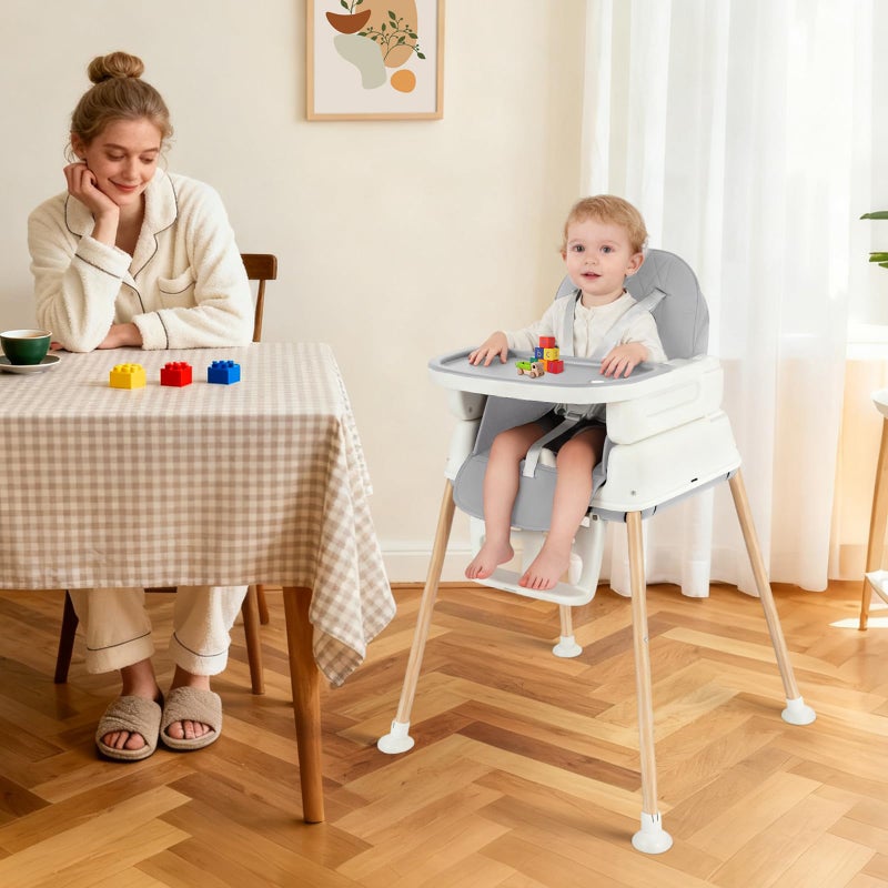 FAHKNS 5-in-1 Baby High Chair, Convertible Booster & Play Chair, Portable Foldable Lightweight, Easy to Clean with Tray, for Babies Toddlers 6-36 Months, Gray - Image 2