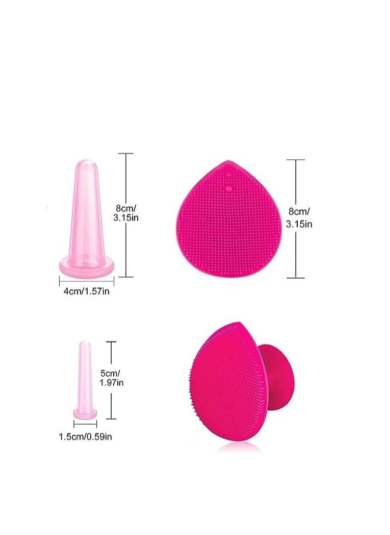 ORiTi RiTi Silicone Facial Cupping Therapy Set - Eye and Face Vacuum Body Massage Cup Kit 4 Cups with Free Exfoliating Face Cleansing Massage Brush  - Image 3