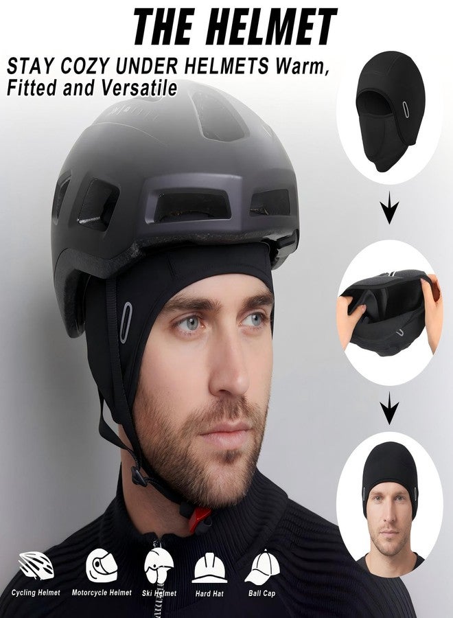 Simlakey Winter Skull Cap Helmet Liner Hat with Face Cover, Thermal Balaclava Face Mask with Glasses Hole for Men Cycling Ski, Black, M - Image 4