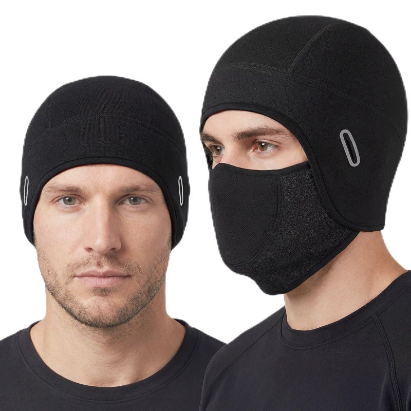 Simlakey Winter Skull Cap Helmet Liner Hat with Face Cover, Thermal Balaclava Face Mask with Glasses Hole for Men Cycling Ski, Black, M - Image 1