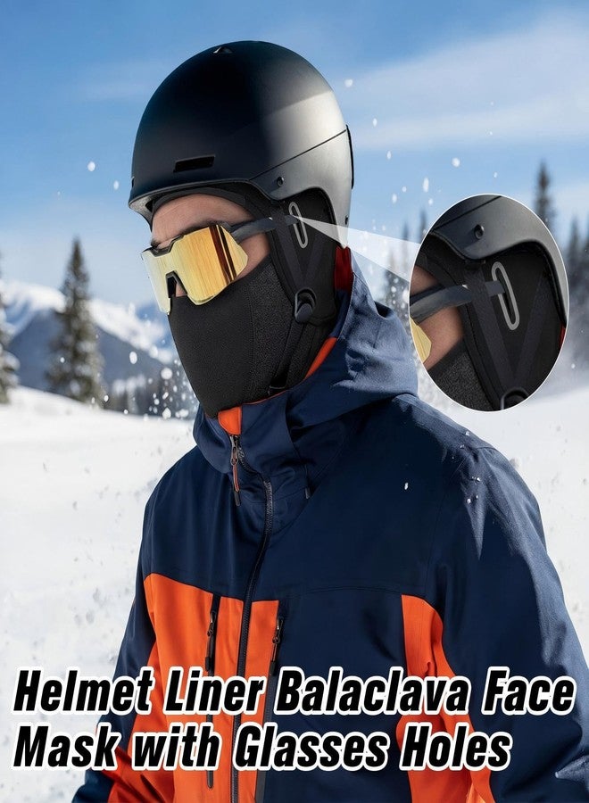Simlakey Winter Skull Cap Helmet Liner Hat with Face Cover, Thermal Balaclava Face Mask with Glasses Hole for Men Cycling Ski, Black, M - Image 2