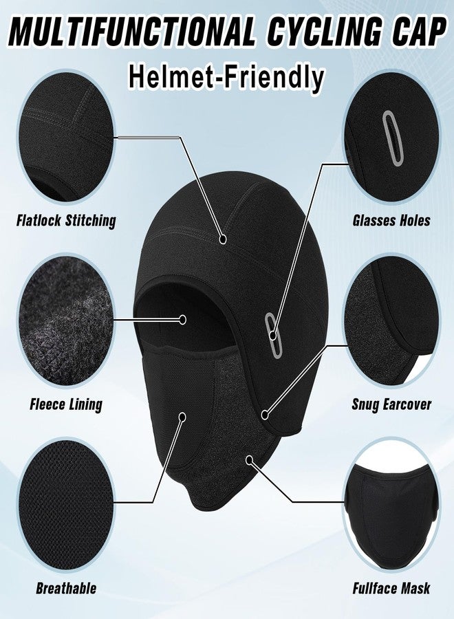 Simlakey Winter Skull Cap Helmet Liner Hat with Face Cover, Thermal Balaclava Face Mask with Glasses Hole for Men Cycling Ski, Black, M - Image 5