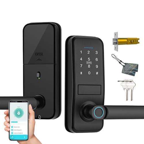 Xenocam Smart Lock Keyless Entry Door Lock with Sleek Matte Black Handle Electronic Keypad Deadbolt Fingerprint Touchscreen Keypad Biometric Door Lock Bluetooth Smart Lock for Front Door Black - Image 1