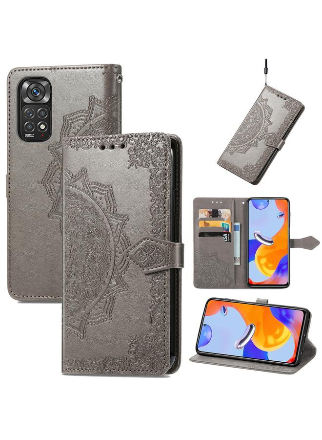 The Bros Case For Xiaomi Redmi Note 11 Pro 4G Global Mandala Flower Embossed Flip Leather Phone Case