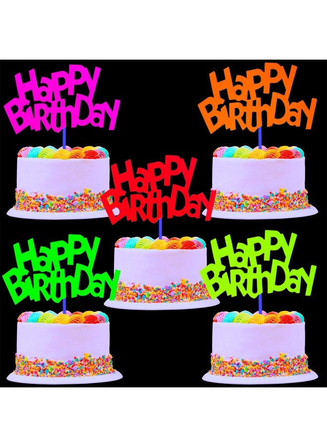 Sumind 24 Pieces Neon Cupcake Toppers Neon Birthday Decorations Happy Birthday Cake and Cupcake Toppers for Glow Party Wedding Decoration Black Light Reactive Party Halloween Christmas - Image 2