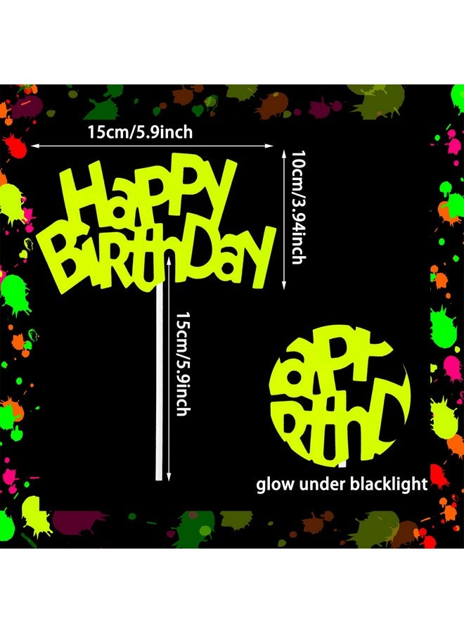 Sumind 24 Pieces Neon Cupcake Toppers Neon Birthday Decorations Happy Birthday Cake and Cupcake Toppers for Glow Party Wedding Decoration Black Light Reactive Party Halloween Christmas - Image 4