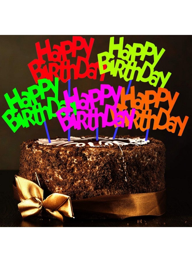 Sumind 24 Pieces Neon Cupcake Toppers Neon Birthday Decorations Happy Birthday Cake and Cupcake Toppers for Glow Party Wedding Decoration Black Light Reactive Party Halloween Christmas - Image 3