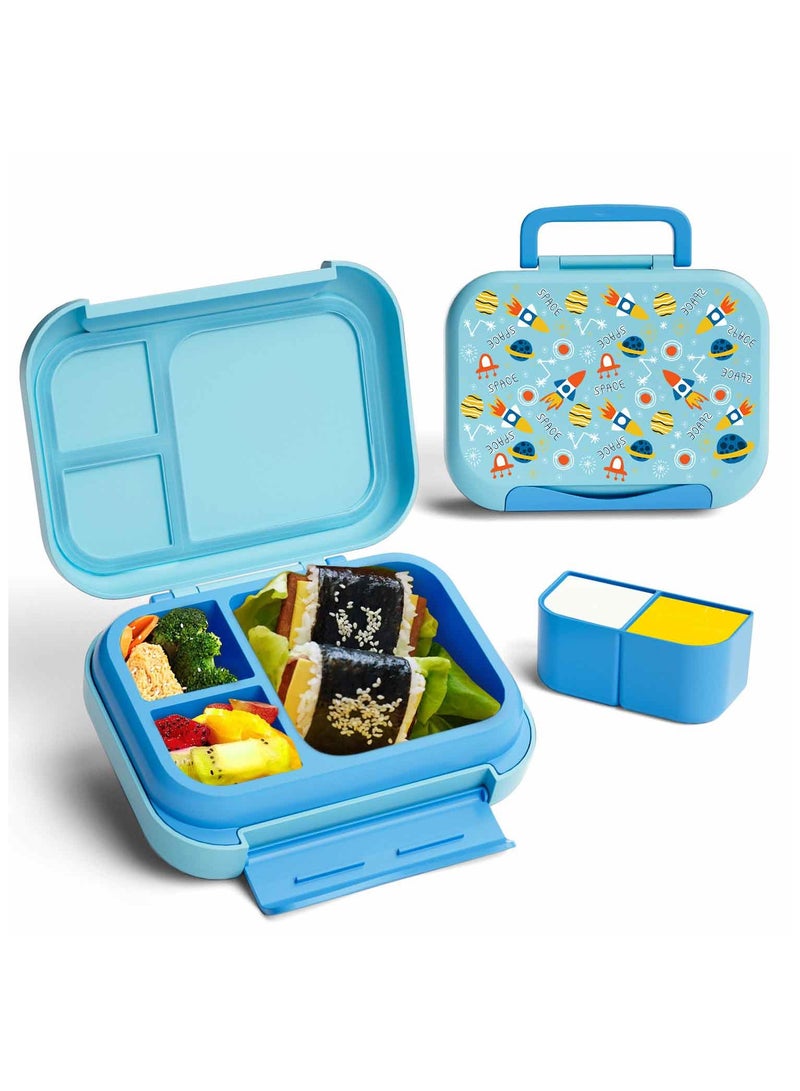 LKTOCAFT Lunch Box For Kids, Lunch Box And Water Bottle With Bag, Bento Lunch Box For School, Leak-Proof 3 Practical Compartments And 2 Removable Compartment, Microwave And Dishwasher Safe, Blue  - Image 1