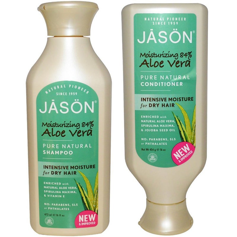 JASON All Natural Organic Aloe Vera Shampoo and Conditioner Bundle with Dry Hair Treatment Product Calendula Chamomile and Grapefruit No Sulfates No Parabens Vegan 16 fl oz each