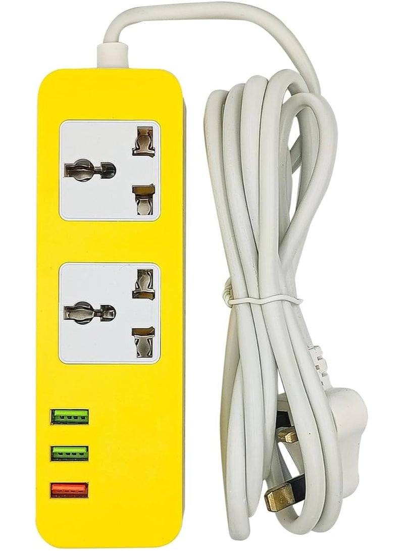 Extension Socket 3 USB Ports Multi-Plug Adapter, Surge Protection Charging Station Power Strip for Home Office Travel -Fast USB Compact & Durable Design (Bright Yellow) - Image 1
