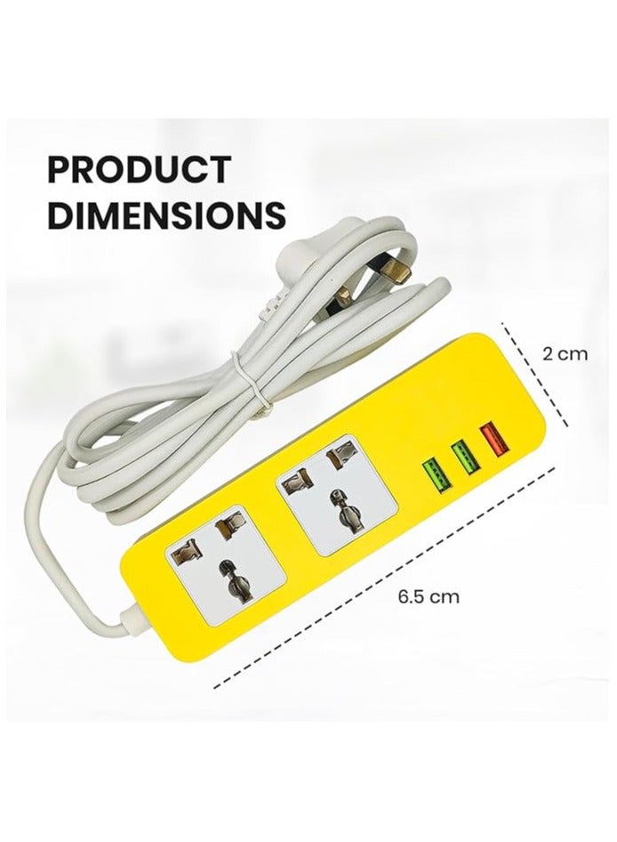 Extension Socket 3 USB Ports Multi-Plug Adapter, Surge Protection Charging Station Power Strip for Home Office Travel -Fast USB Compact & Durable Design (Bright Yellow) - Image 3