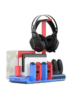 Charging Dock Compatible with Nintendo Switch for Joy Con & OLED Model Controller, Controller Charger Dock, Controller Charger with Headset Stand for 4 Joy-Cons, 2 Pro Controller