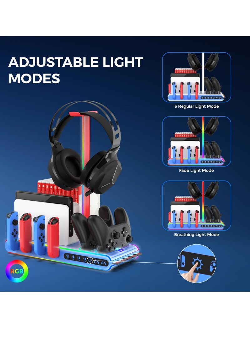 SYOSI - Charging Dock Compatible with Nintendo Switch for Joy Con & OLED Model Controller, Controller Charger Dock, Controller Charger with Headset Stand for 4 Joy-Cons, 2 Pro Controller - Image 1