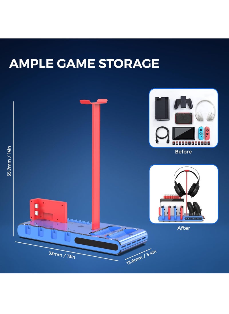 SYOSI - Charging Dock Compatible with Nintendo Switch for Joy Con & OLED Model Controller, Controller Charger Dock, Controller Charger with Headset Stand for 4 Joy-Cons, 2 Pro Controller - Image 1