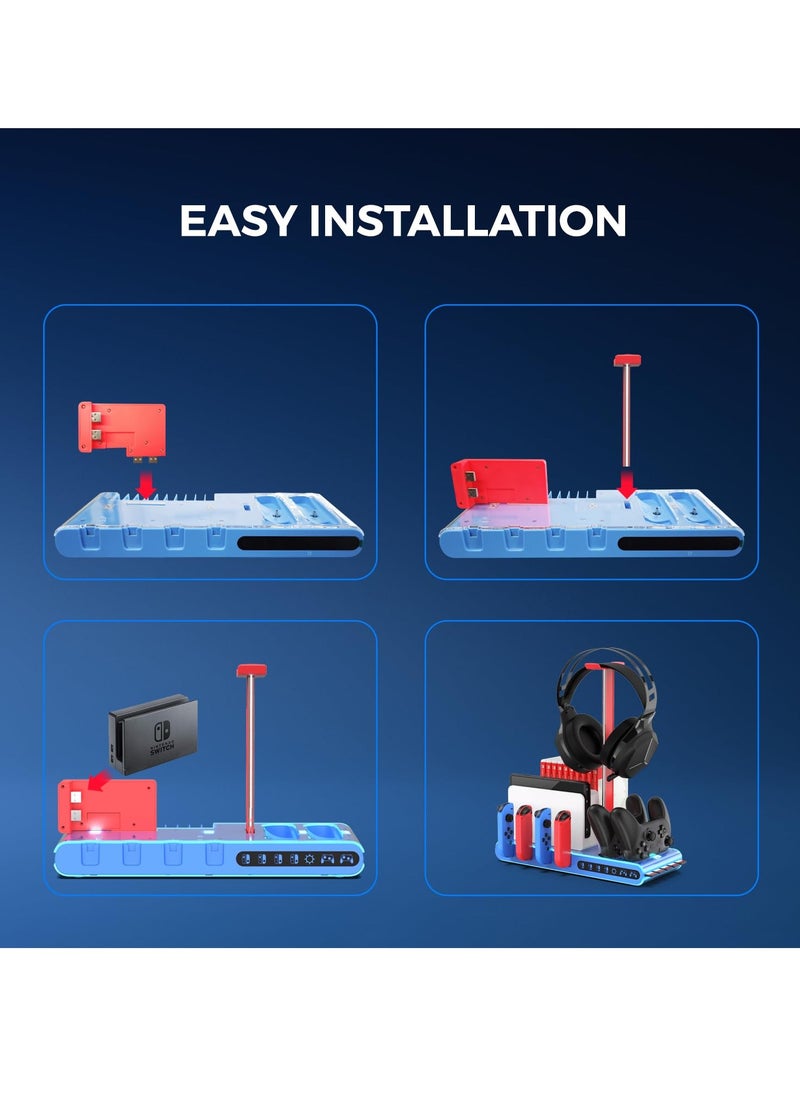 SYOSI - Charging Dock Compatible with Nintendo Switch for Joy Con & OLED Model Controller, Controller Charger Dock, Controller Charger with Headset Stand for 4 Joy-Cons, 2 Pro Controller - Image 1
