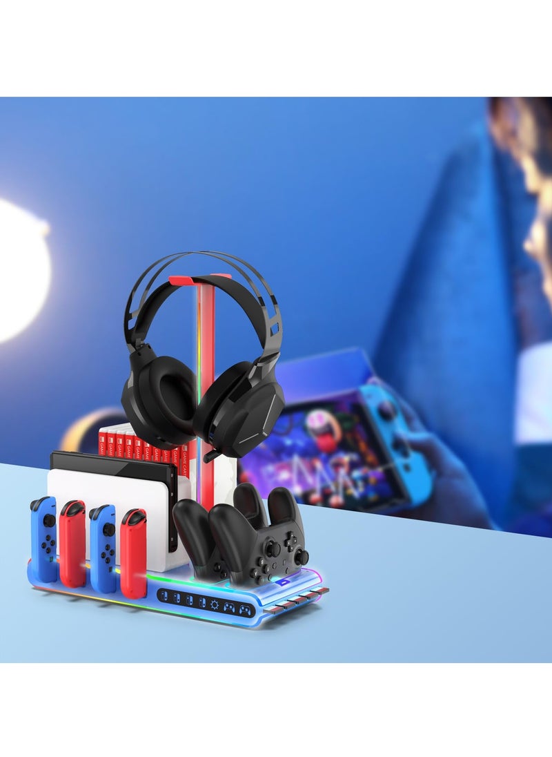 SYOSI - Charging Dock Compatible with Nintendo Switch for Joy Con & OLED Model Controller, Controller Charger Dock, Controller Charger with Headset Stand for 4 Joy-Cons, 2 Pro Controller - Image 1