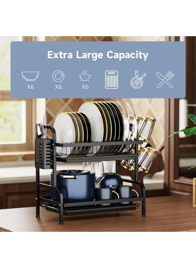 LOKIPA Dish Drying Rack, 2-Tier Dish Rack Drainboard Set, Large Rust-Proof Dish Drainer with Drip Tray Knife Holder, Cutting Board Holder for Kitchen Dish Strainers Dish Dryer Rack for Counter  - Image 2