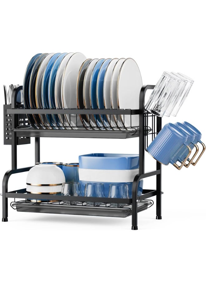 LOKIPA Dish Drying Rack, 2-Tier Dish Rack Drainboard Set, Large Rust-Proof Dish Drainer with Drip Tray Knife Holder, Cutting Board Holder for Kitchen Dish Strainers Dish Dryer Rack for Counter  - Image 1