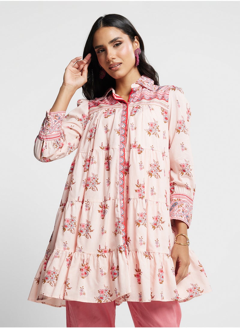 Biba - Printed Ruffle Kurta - Image 1