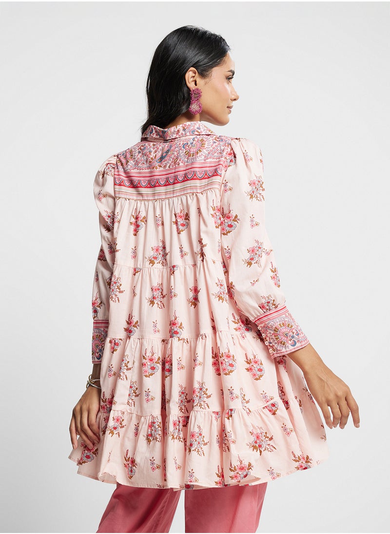 Biba - Printed Ruffle Kurta - Image 1