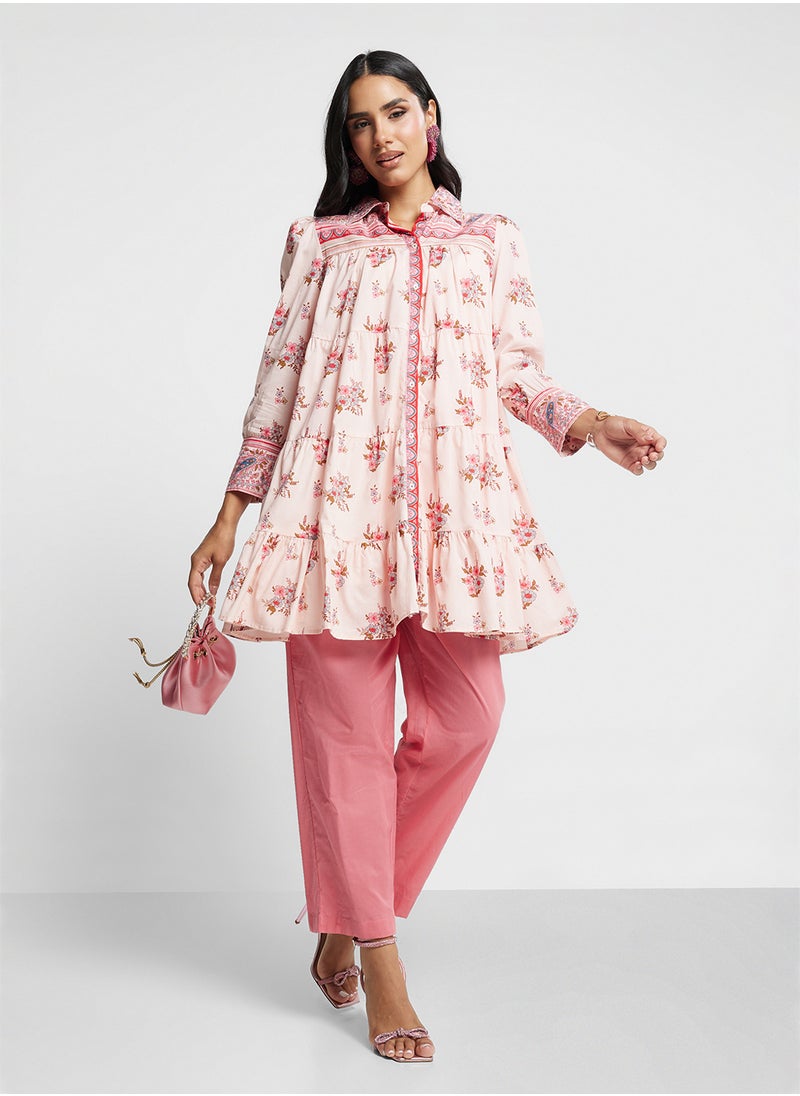 Biba - Printed Ruffle Kurta - Image 1
