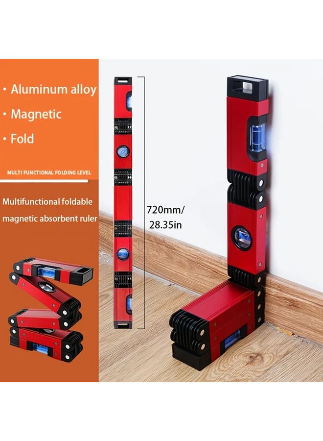 Red 5 Section Magnetic Folding Level Tool for Woodworking Construction DIY - Image 2