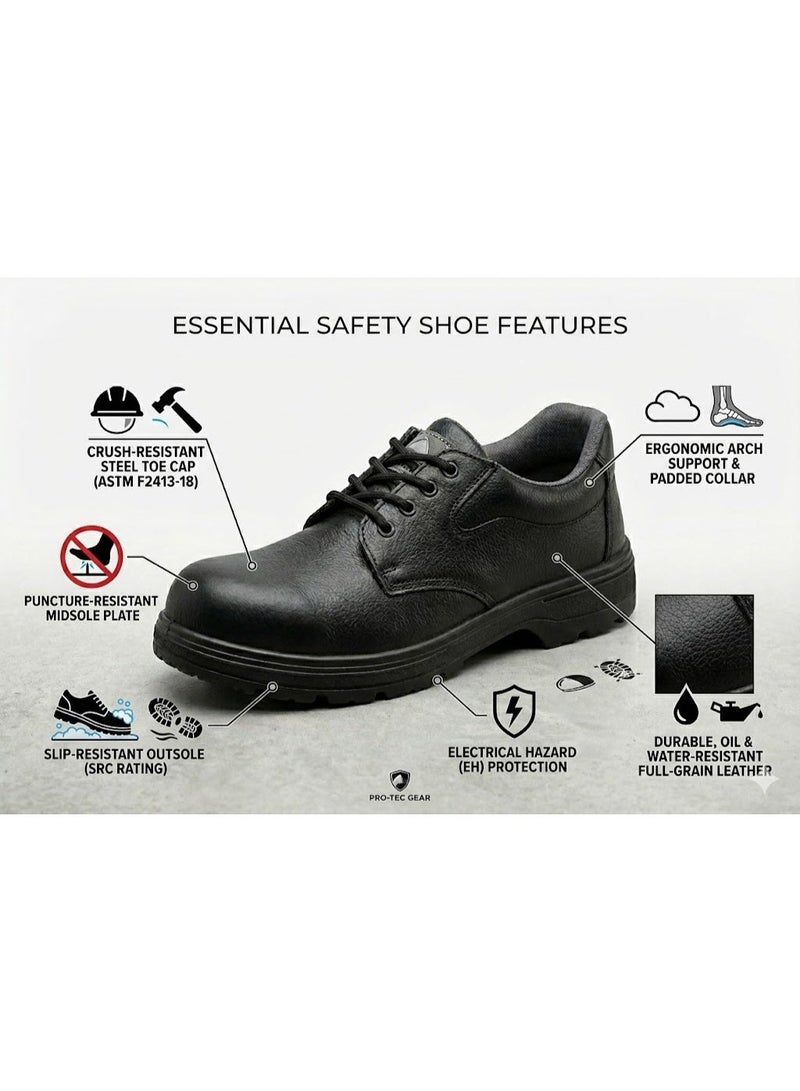 RNS Low Ankle Leather Safety Shoes, Oil & Acid Resistant, Slip Resistant Industrial Work Boots, Durable Construction Footwear with Electrical Hazard Protection for Men - Image 3