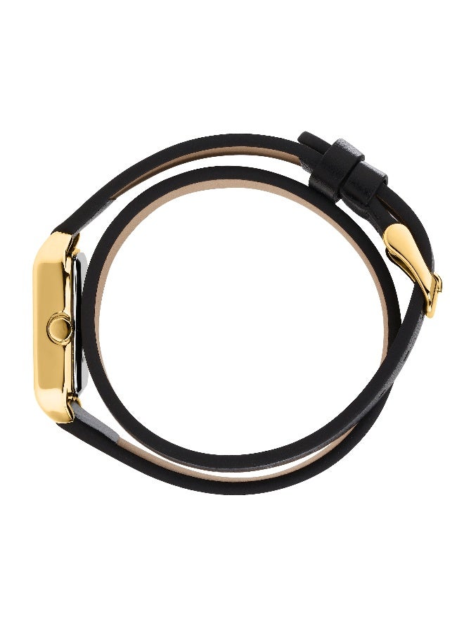 B&G Women's Gold Rectangular Analog Dial with Black Leather Band Watch - 22mm - R3851324502 - Image 3