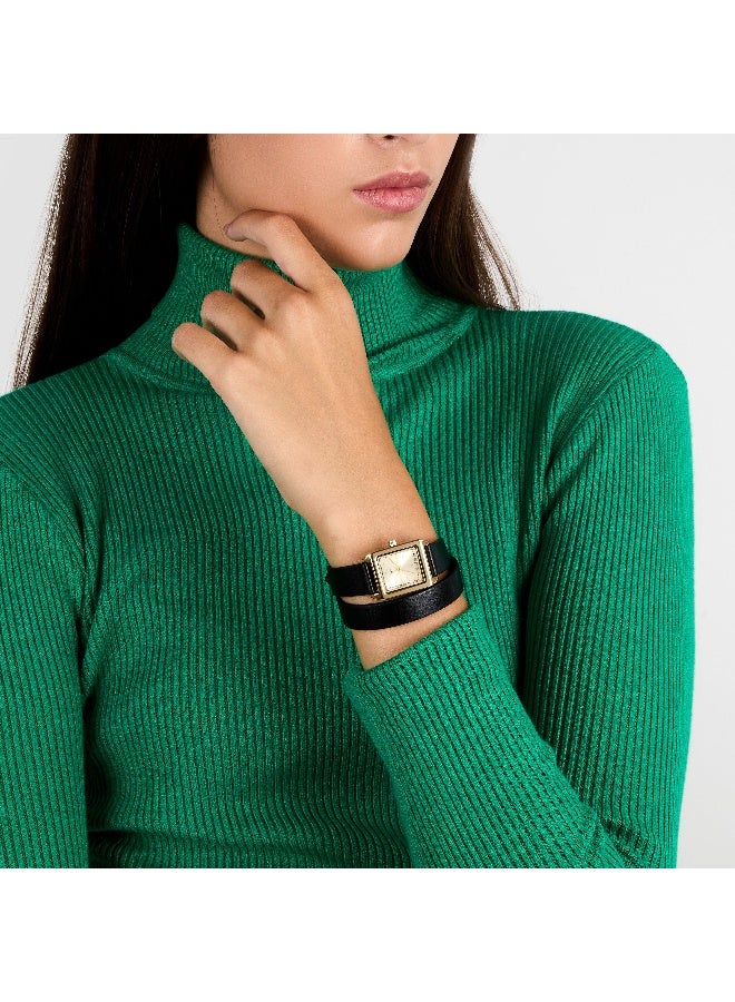 B&G Women's Gold Rectangular Analog Dial with Black Leather Band Watch - 22mm - R3851324502 - Image 5
