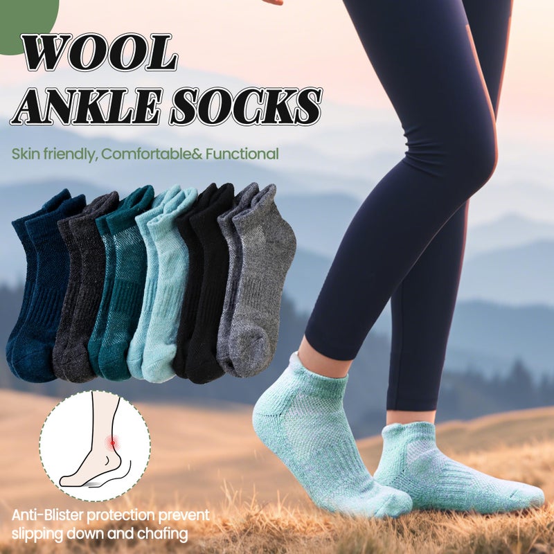 SeeyAN Merino Wool Ankle Hiking Socks For Men & Women No Show Running Athletic Support Thick Cushioned Breathable Socks 6 Pairs (Blue & Green, 6-9) - Image 2