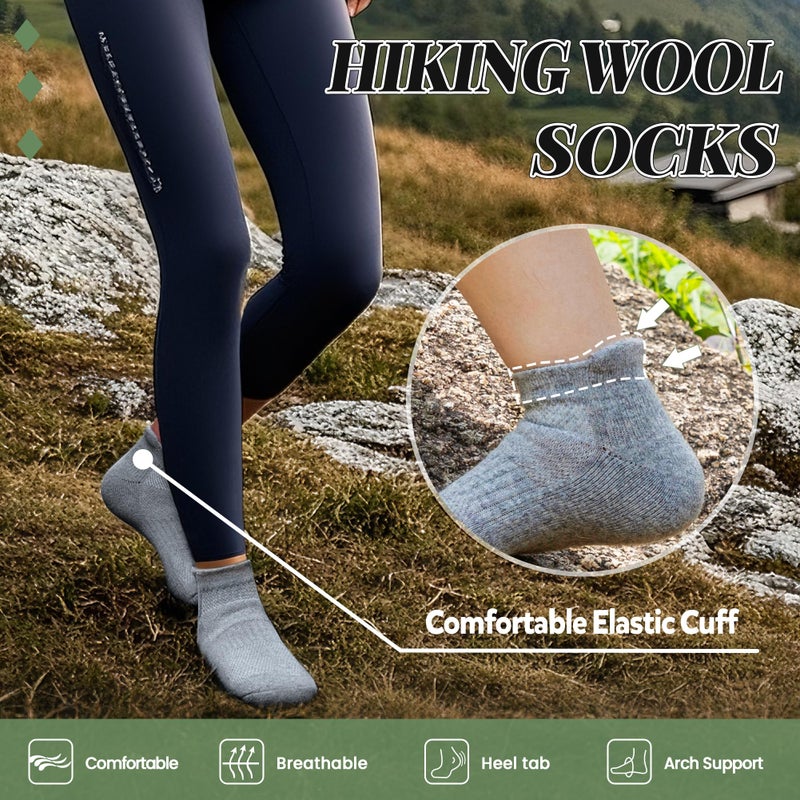 SeeyAN Merino Wool Ankle Hiking Socks For Men & Women No Show Running Athletic Support Thick Cushioned Breathable Socks 6 Pairs (Blue & Green, 6-9) - Image 3