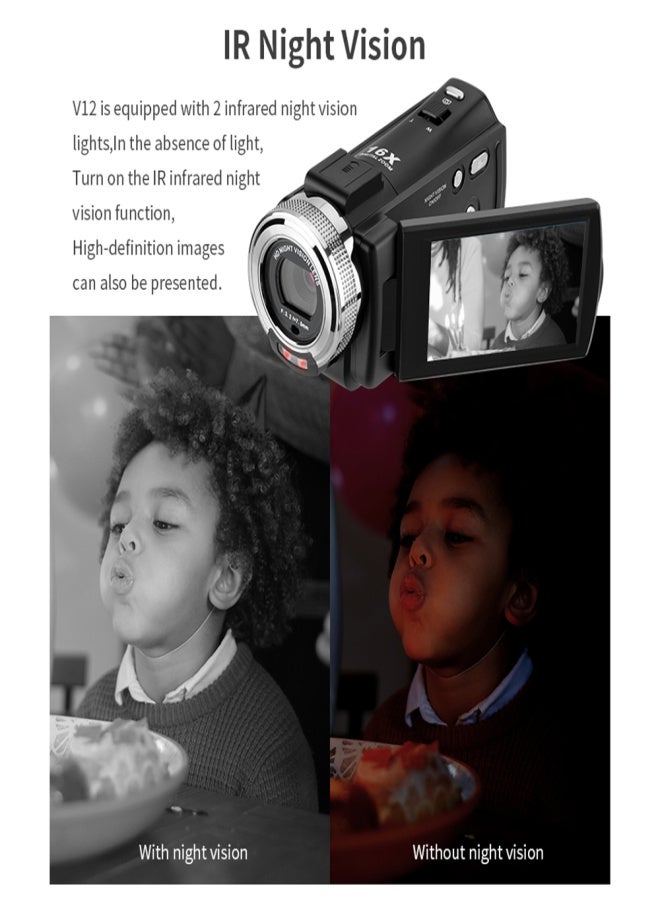 V12 1080P Full HD 16X Digital Zoom Recording Video Camera Portable Camcorder with 3.0 Inch Rotatable LCD Screen Max. 30 Mega Pixels Support Night Vision Face Detection Face Beautification - Image 2