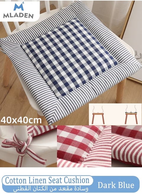 Thicken Square Chair Seat Cushion with Ties Cotton and Linen Padded Chair Seat Pads Backrest Cushion, Non Slip PP Cotton Comfortable Chair Pads Soft Tatami Floor Cushion for Meditation Yoga Living Room Office,40x40cm,1 Pack