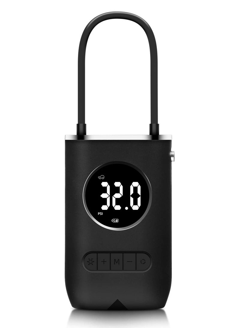 Portable Tyre Inflator, Cordless Tyre Air Compressor, Rechargeable 150PSI Auto-Off Air Pump with LED Lights, Digital Gauge for Accurate Pressure Readings for Car/Motorcycle/Ball/Bike (Black) - Image 1