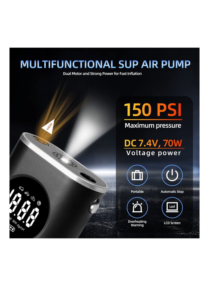 Portable Tyre Inflator, Cordless Tyre Air Compressor, Rechargeable 150PSI Auto-Off Air Pump with LED Lights, Digital Gauge for Accurate Pressure Readings for Car/Motorcycle/Ball/Bike (Black) - Image 4