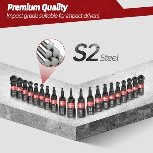 ColumPRO Ball End Allen Wrench Bit Set - 20PCS Metric & SAE Allen Key Drill Bit Set with Magnetic Bit Holder, Premium S2 Steel 1” Hex Bit - Image 3