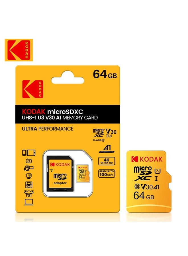 كوداك High-Speed TF Memory Card 64GB For smartphones/cameras/dashcams/surveillance devices/MP3/MP4 Class 10 | U3 | V30 | A1 | 4K Ultra HD | High-Speed Read/Write | Durable & Stable 64 GB - Image 1
