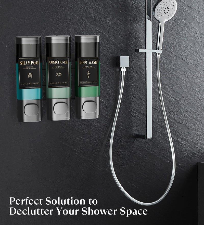 Luxspire Shampoo And Conditioner Dispenser  No Drill Wall Mounted Shower Soap Dispenser 3 Chamber With Waterproof Labels  Easy Refill Soap Dispenser For Bathroom Hotel Kitchen  Gray - Image 2