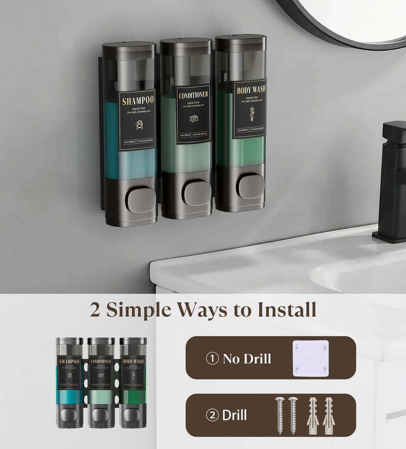 Luxspire Shampoo And Conditioner Dispenser  No Drill Wall Mounted Shower Soap Dispenser 3 Chamber With Waterproof Labels  Easy Refill Soap Dispenser For Bathroom Hotel Kitchen  Gray - Image 5