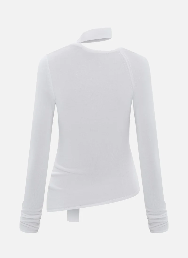 Lichi Longsleeve with asymmetrical neckline and ribbon scarf