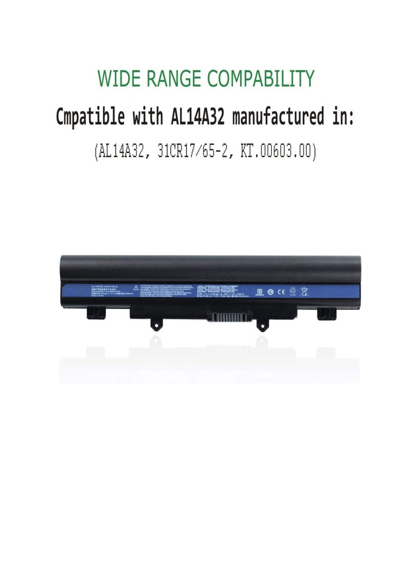 Zexen - New AL14A32 Laptop Battery Replacement for Acer Aspire E1-571 E5-571 E5-411 E5-421 E5-511 E5-521 V3-472 V3-572 E14 E15 Touch Extensa 2509 2510 - Image 1
