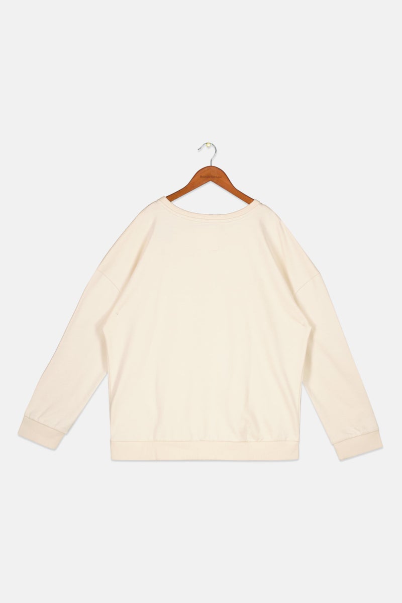 Tchibo Kids Girl Round Neck Long Sleeves Embellished Sweatshirt, Beige  - Image 2