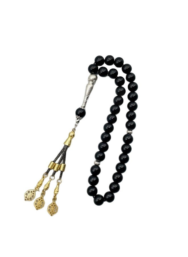YIXIA Prayer Beads 10mm 33 Beads Black Ceramic Glass Golden Leaf Tassel Daily Worship Prayer - Image 5