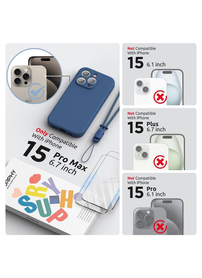 Raxoom Design for iPhone 15 Pro Max Case [2 x Screen Protectors & 1 x Lanyard], Liquid Silicone Protection for Each Lens Shockproof Cover for iPhone 15 Pro Max 6.7 inch 2023, Blue Jay  - Image 2