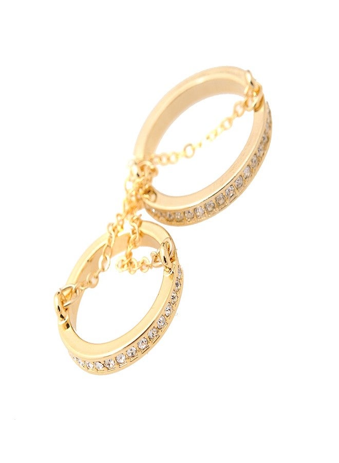Spinningdaisy Crystal Double Layer with Chain Knuckle Ring (Gold Plated) - Image 1