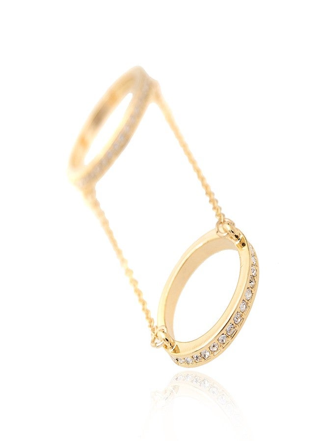 Spinningdaisy Crystal Double Layer with Chain Knuckle Ring (Gold Plated) - Image 2
