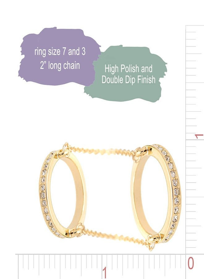 Spinningdaisy Crystal Double Layer with Chain Knuckle Ring (Gold Plated) - Image 4